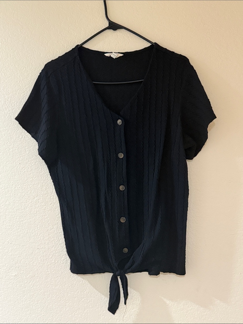 Women's Black Button-Front Tie-Hem Top